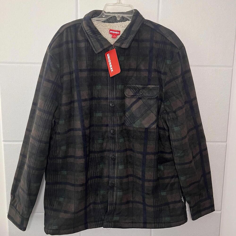 Union Bay Sherpa Lined Flannel Jacket Men’s Size Extra Large XL Brown Plaid